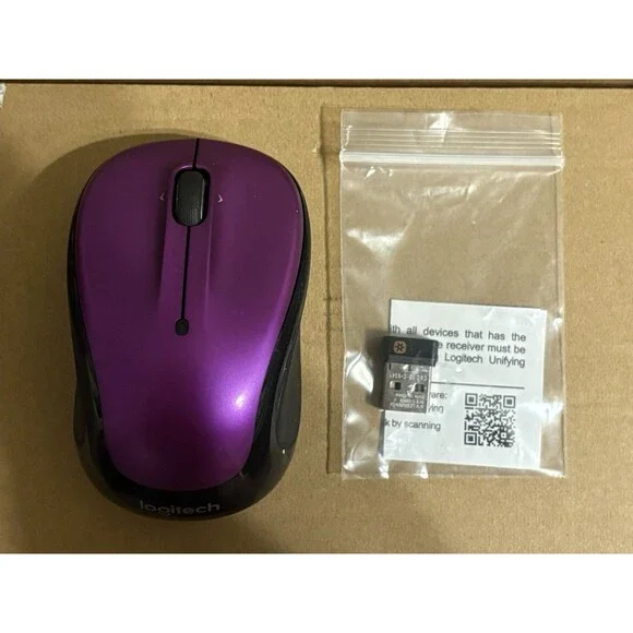 Logitech M325 Wireless Mouse Purple Black USB Unifying Receiver Dongle EUC Box
