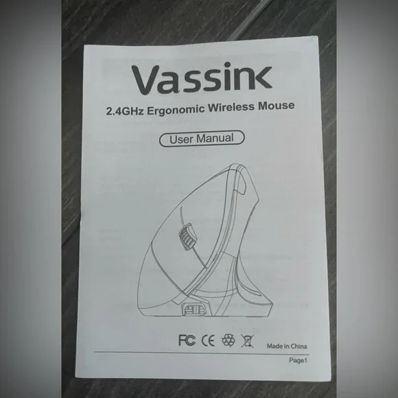 Vassink Black Rechargeable Ergonomic Optical Wireless Mouse With USB Receiver
