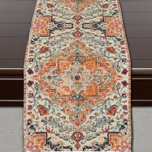 Boho Table Runner Bohemian Cottage Farmhouse Decor Dining Cloth Orange 13x72