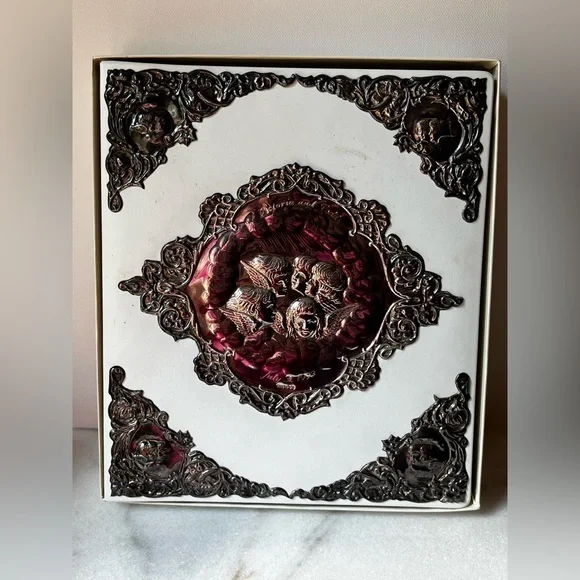 Sterling Silver Angel Cherub genuine leather wedding photo Album England ..