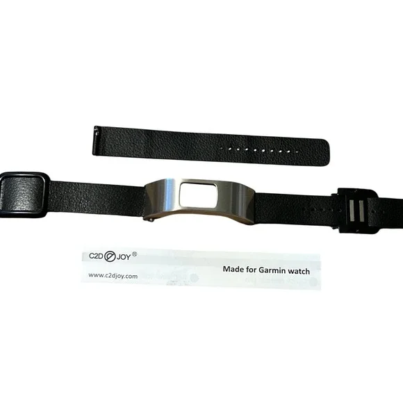 C2D JOY Black‎ Leather Watch Band Strap Buckle Clasp for Garmin Watch