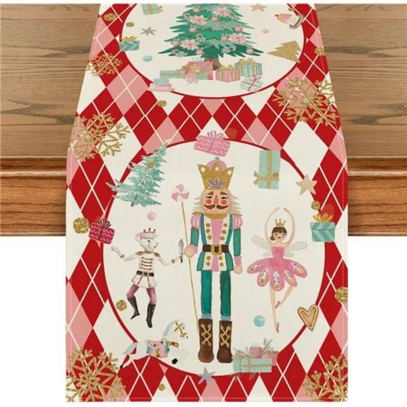 Nutcracker Table Runner Christmas Decor Red Decorative Cloth Holiday Decoration