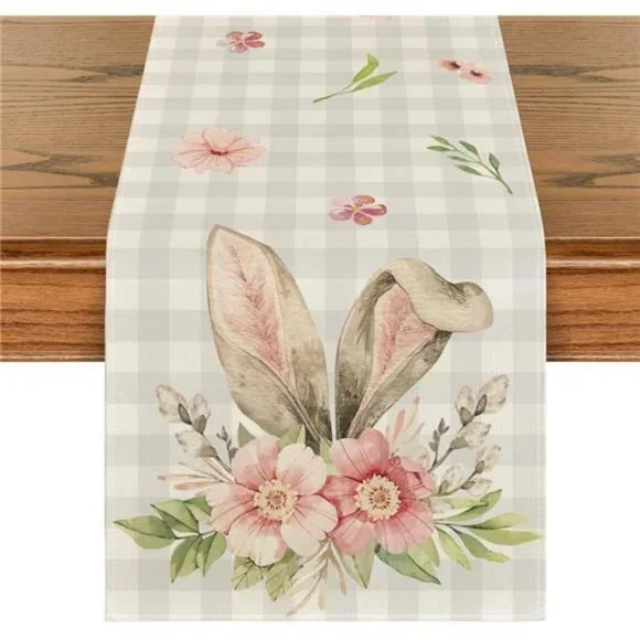 Easter Table Runner Cottage Farmhouse Decor Spring Summer Plaid Decorative Cloth