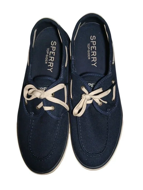 SPERRY Mens Navy Blue W White Laces Sz 8.5