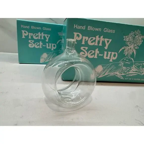 Vintage Pretty Set-Up Hand-blown Glass Napkin Ring Flower Holders Vase Set of 11