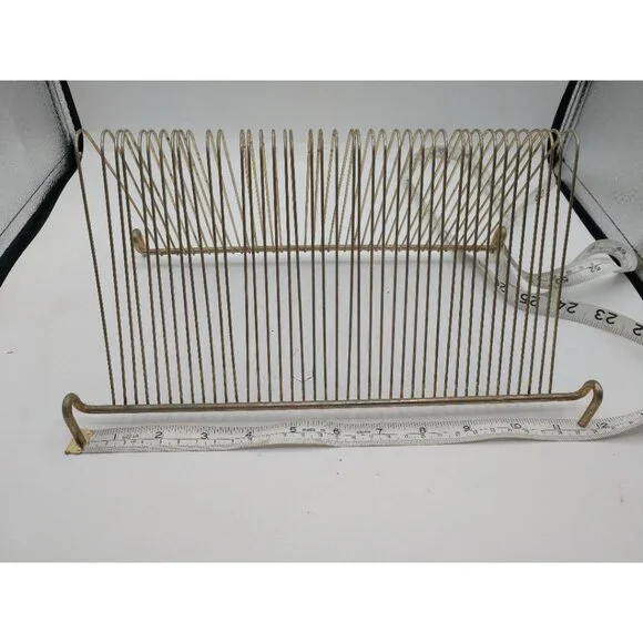Vintage Metal footed holder shelf; stylish tabletop storage Solution for Record
