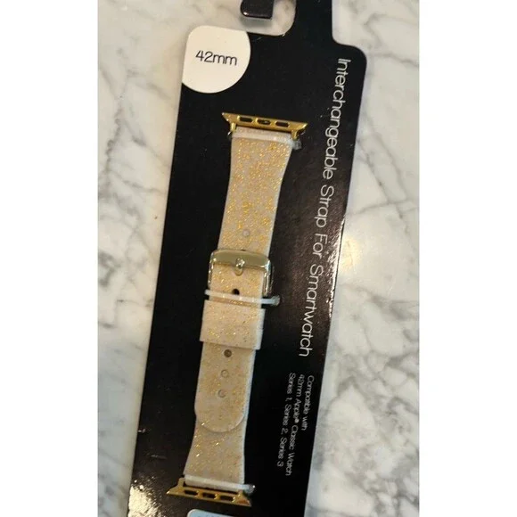 I.N.C. Metallic Gold Glitter Silicone 42mm Apple Watch Band‎ Strap Wristband