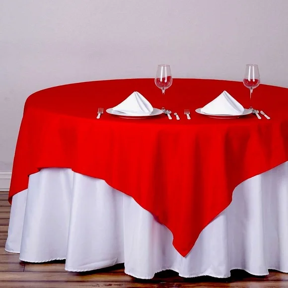 Red Polyester Square Table Overlay Tablecloth