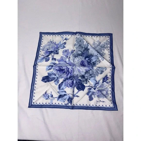 Jim Thompson Blue White Floral Silk Napkin Square 17x17