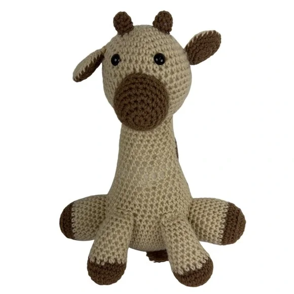 Handmade Crochet Giraffe Plush Amigurumi Stuffed Animal Tan Brown Safari Toy‎