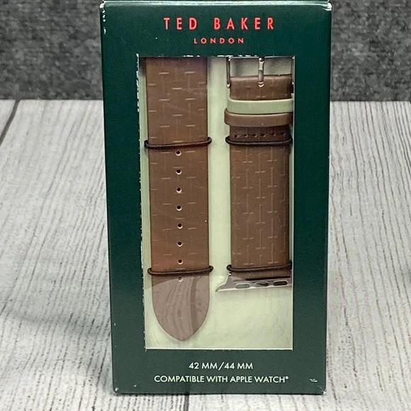 Ted Baker London Apple‎ Watch Band 42/44mm Brown Monogram Embossed Leather Strap