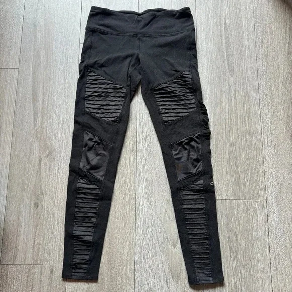 Alo Yoga High Waisted Moto Performance Leggings Women's Small Black Skinny
