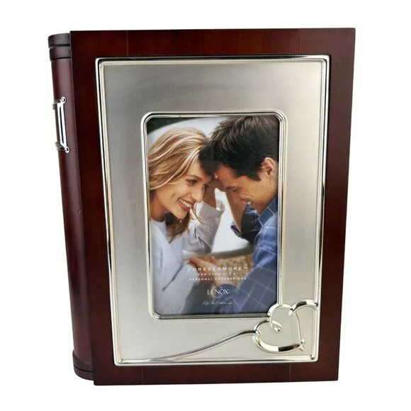 Lenox Forevermore Bookshelf Photo Album Wood Silver Tone Hearts Storage READ