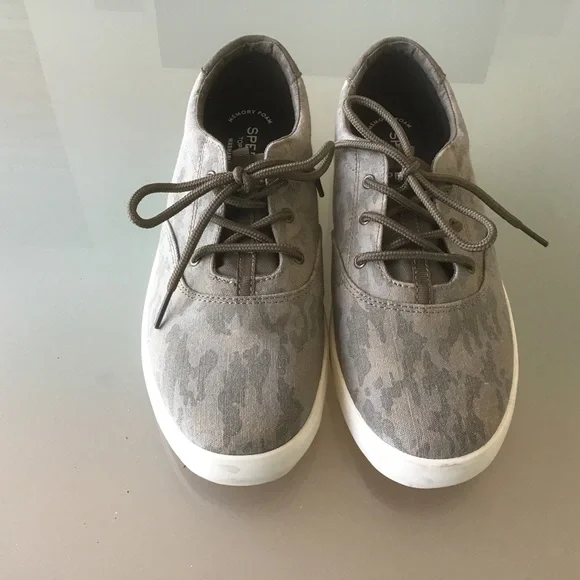 NEW Sperry Top-Sider Washable‎ Green Camo Camouflage Sneakers Shoes 38 6 M 7.5 W