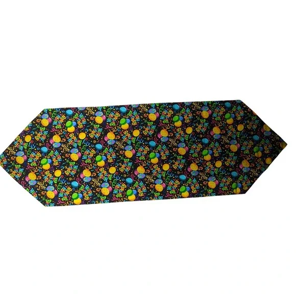 Happy Birthday Table Runner Black Balloon Streamer Print 62x21 Festive Decor
