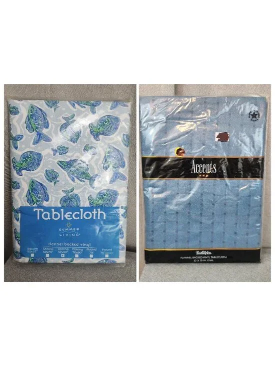 Summer Living Blue Flannel Backed Vinyl Tablecloth 1pc 52