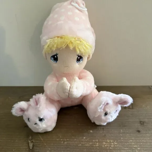 PRECIOUS MOMENTS Talking Prayer Girl Bunny Slippers Now I Lay Me Down To Sleep