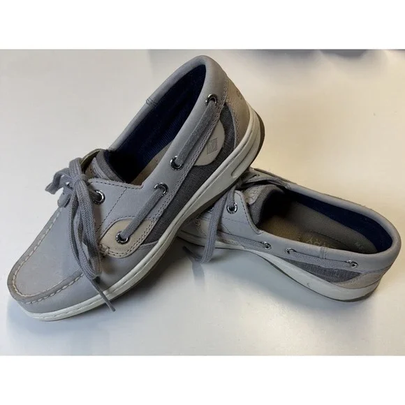 Sperry Top Sider Boat Shoes Womens 5 Gray Angelfish Linen Slip-On STS83598