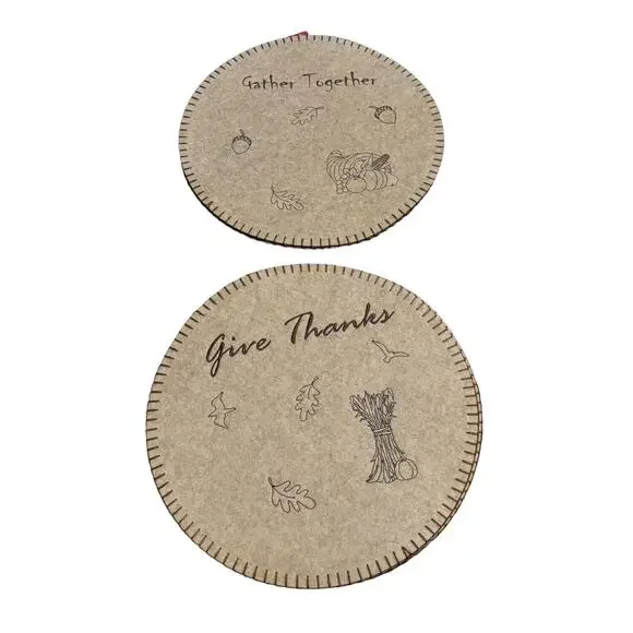 4 Round Place Mats Thanksgiving Autumn Gather Together Give Thanks Embroidered