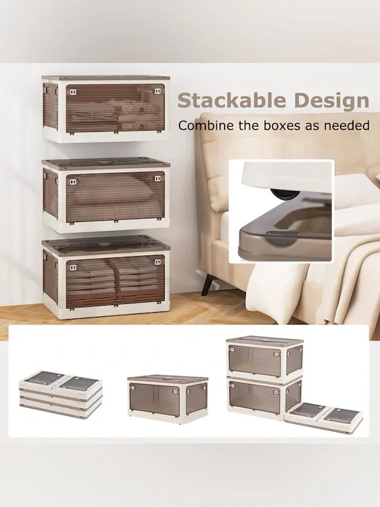 3-Pack Stackable Collapsible Storage Bins w/ Lids & 5 Opening Ways, 39 QT (NWT)