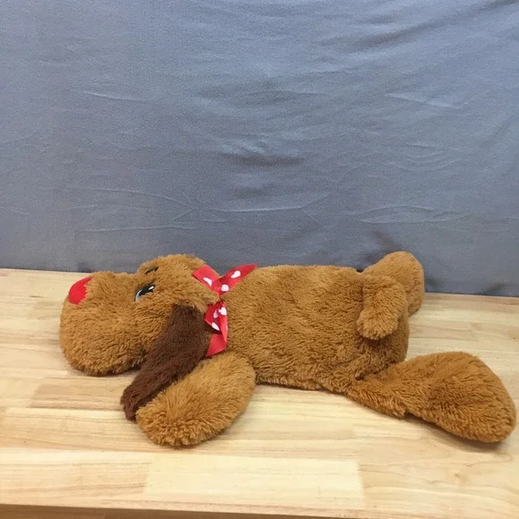 Large Floppy Brown Puppy Dog Plush Stuffed Animal Red Heart Ribbon 29 Inch Toy