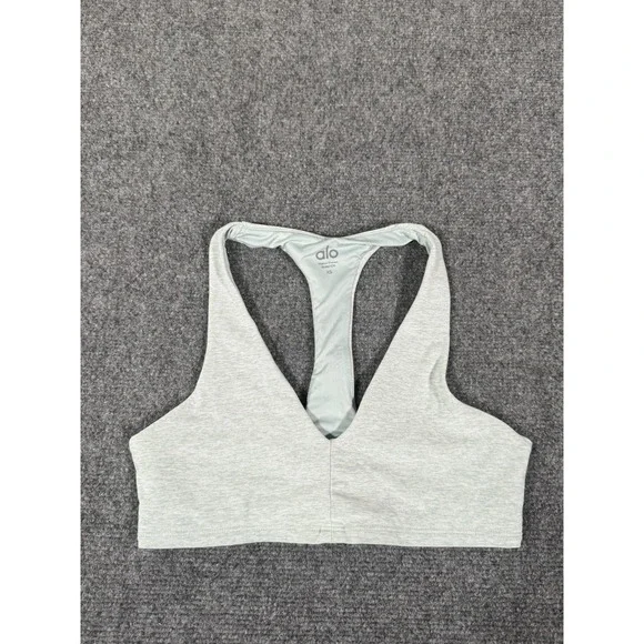 Alo‎ Yoga Alosoft Base Sports Bra Womens XS Green Gray Racerback Athletic EUC