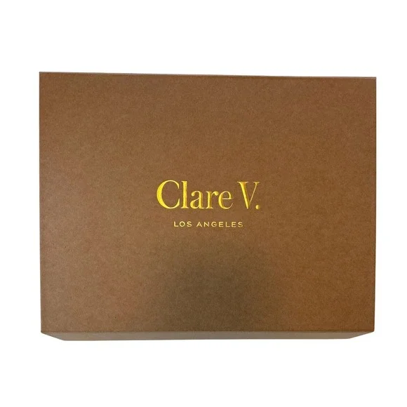 Clare V. Storage Gift Box Brown Unisex OS‎ Gold Foil Logo Striped Tissue Paper