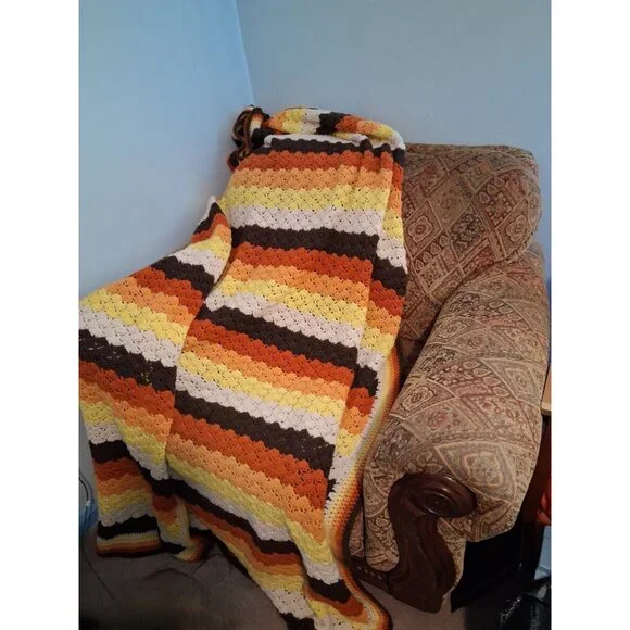 VTG Handmade Crochet Afghan Blanket 69