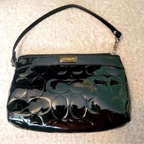 Authentic Coach Monogram Black Patent Leather Wristlet