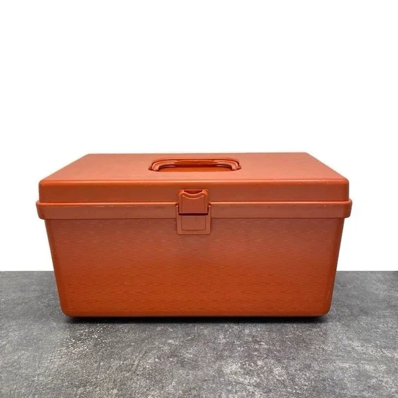 Vintage Wilson Wil-Hold 70's Era Orange Plastic Sewing Box Storage Container USA
