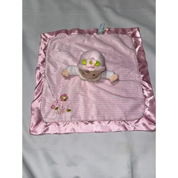Douglas Baby Pink Security Blanket Lovey Doll Flower Satin Trim Plush 14x14