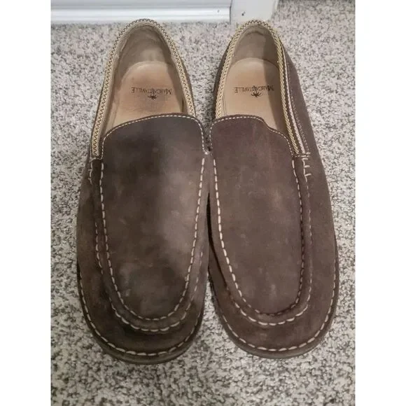 Margaritaville Brown Leather‎ Suede Boat Shoes Slip on Loafers Size 10 Mens