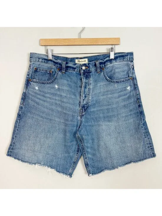 Madewell Essex Long Baggy Denim Shorts Cutoff Distressed Size 31 Women's
