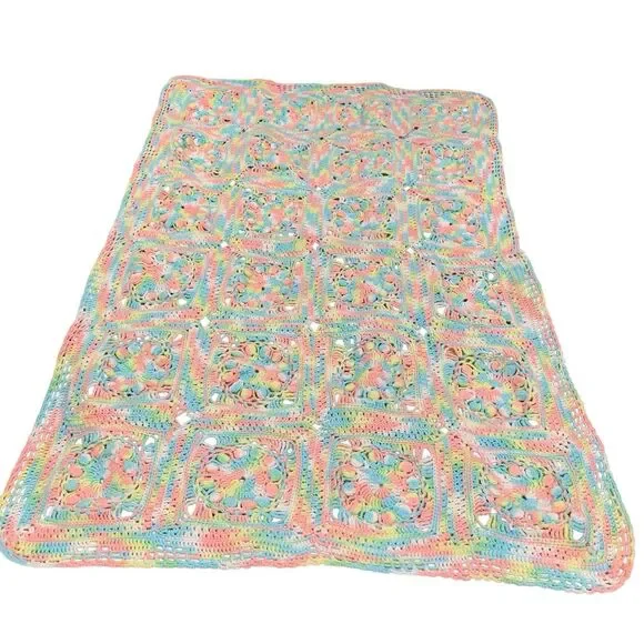 Handmade Baby Blanket Crochet Granny Squares Welcome Spring Crib Throw 45x30