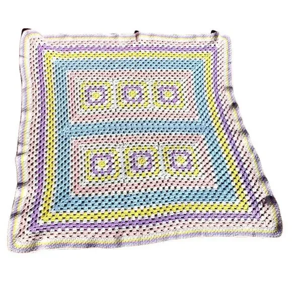 Handmade Vintage Grandma Square Crochet Knit Blanket