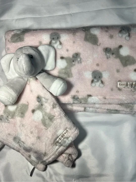 Blankets & Beyond Gray & Pink Elephant Lovey & Matching Fleece Baby Blanket