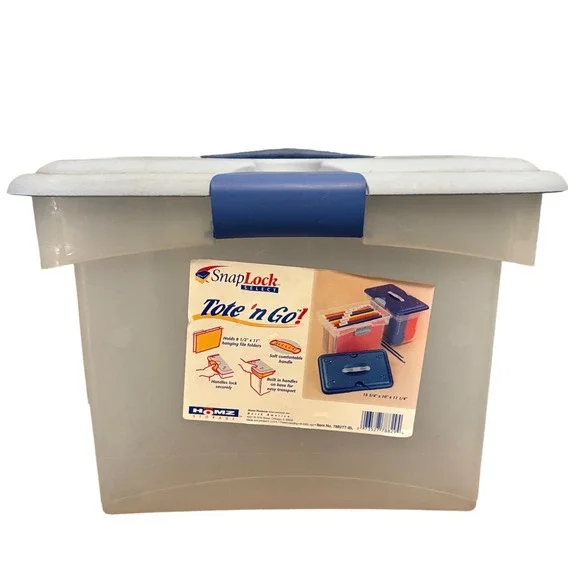 Homz SnapLock Select Tote n Go Hanging File Folder Box Clear Blue 7882TT-BL