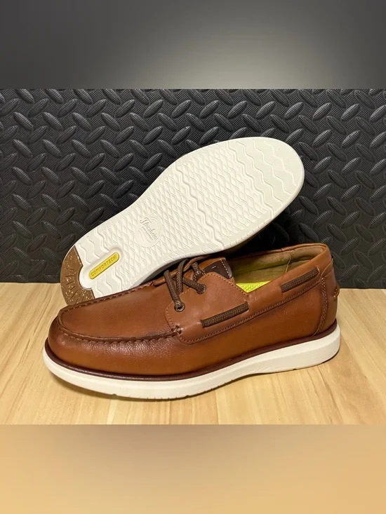 Florsheim Tropics Elastic Lace Moc Toe Boat Cognac‎ Brown Leather Mens Size 9