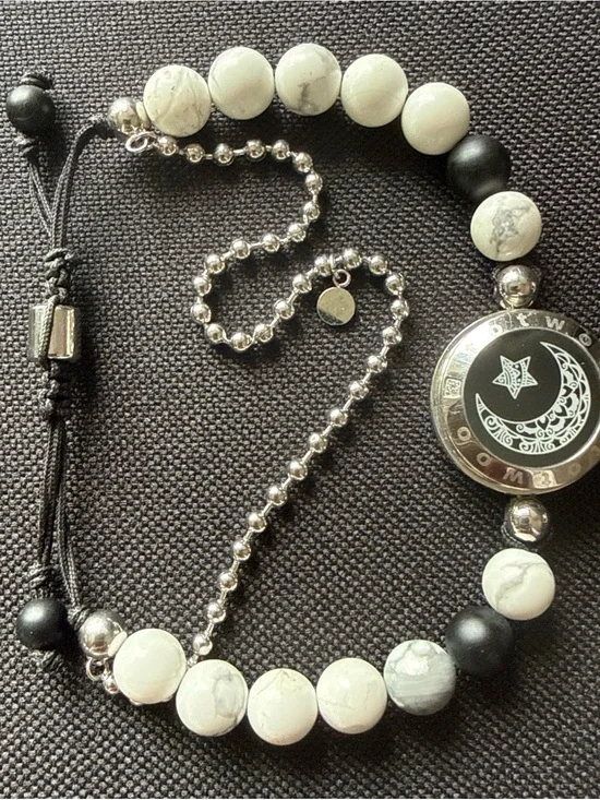 Totwoo Bluetooth Connect to Love Adjustable-Onyx+White Stone-Moon Star Bracelet