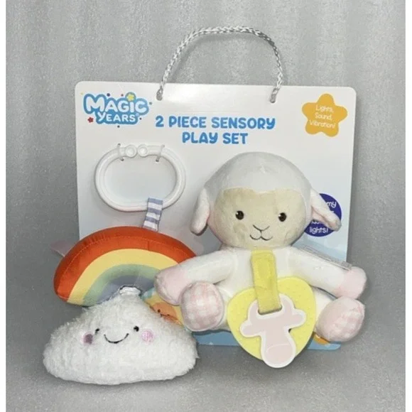 Magic Years 2 Piece Sensory Play Set Lamb Jiggler Rattle & Paci Toy 0+ Month New