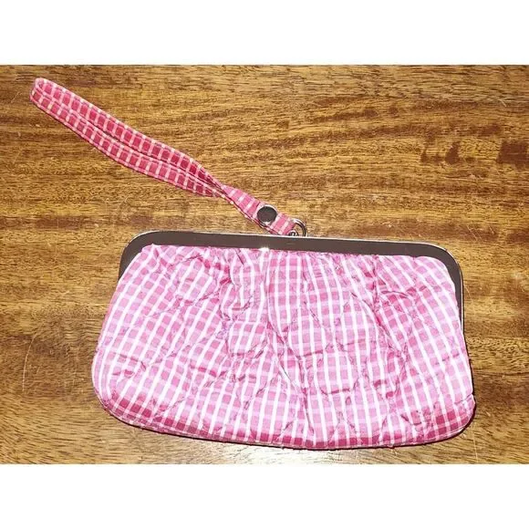 Vera Bradley Silk Collection Pink Checked Wristlet Retired Pattern