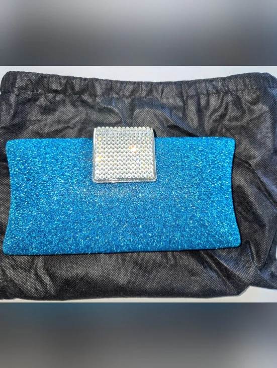 NWT Blue Sparkle Evening Clutch with Silver Rhinestone Accent Womens Accessories