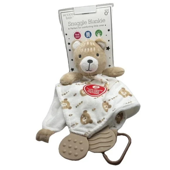 Modern Baby White/Tan Teddy Bear Lovey Rattle Infant Plush Security Blanket NWT