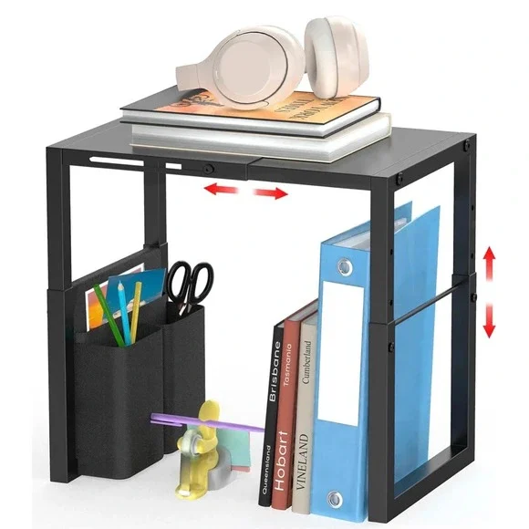 Adjustable Locker Shelf Organizer with Side Pockets‎ Black Metal