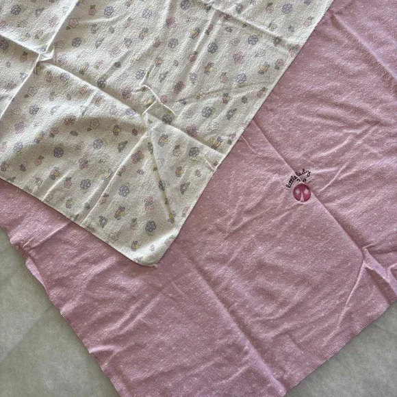 Vintage Baby Receiving Blankets Nursery Decor Pink Butterfly Lady Bug Lot of 2
