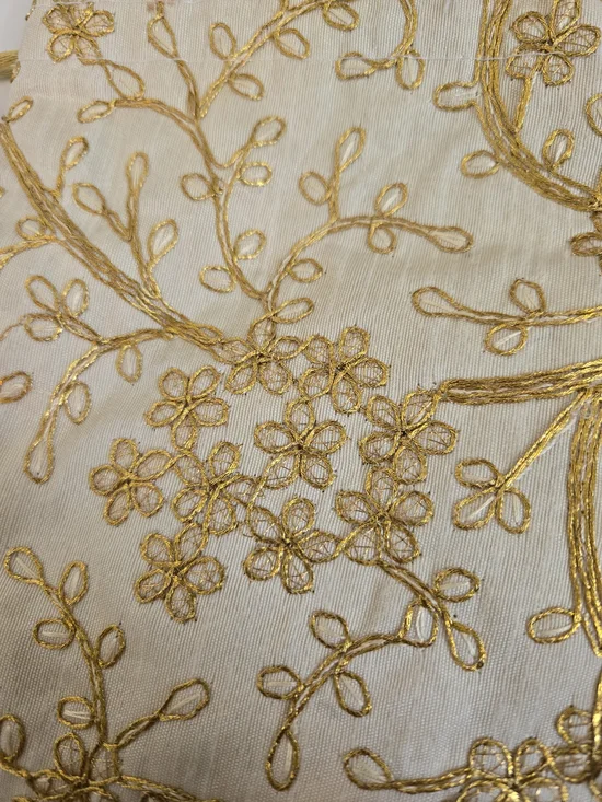 Beautifully Embroidered Delicate Ivory & Gold Evening Bag with Pearl Handle
