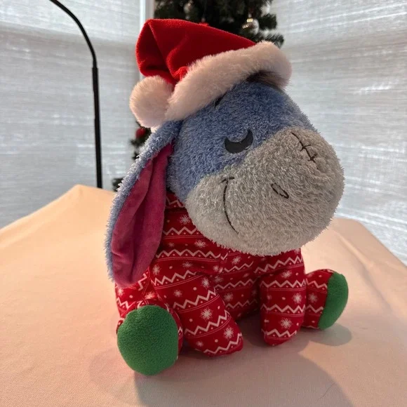Disney Parks Weighted Eeyore Pooh Plush Stuffed Animal‎ Christmas Pajamas Santa