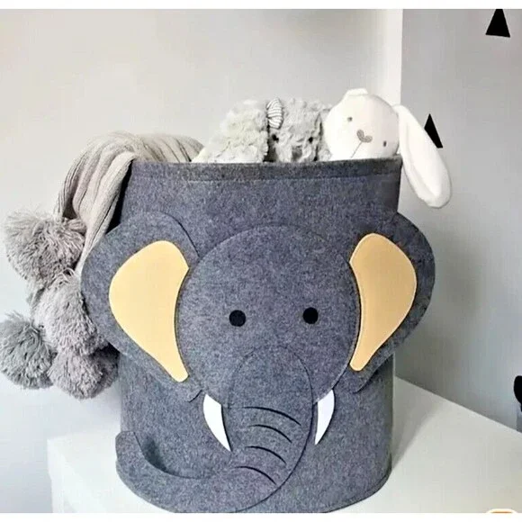 New 3D GRAY Felt ELEPHANT Storage Bin Toy Laundry Hamper Basket Container NIP