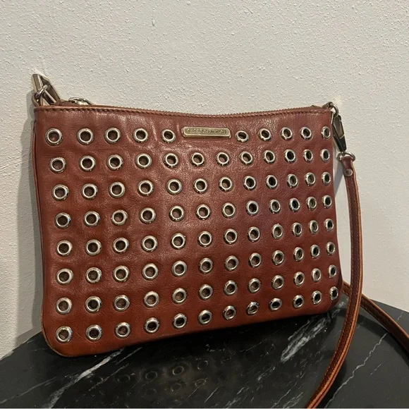 Rebecca Minkoff Grommet Embellished Brown Leather Crossbody Bag