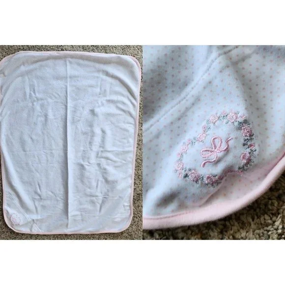 Little Me Thin Baby Girl Blanket White/Pink‎ Polka Dot Flower Embroidery 30
